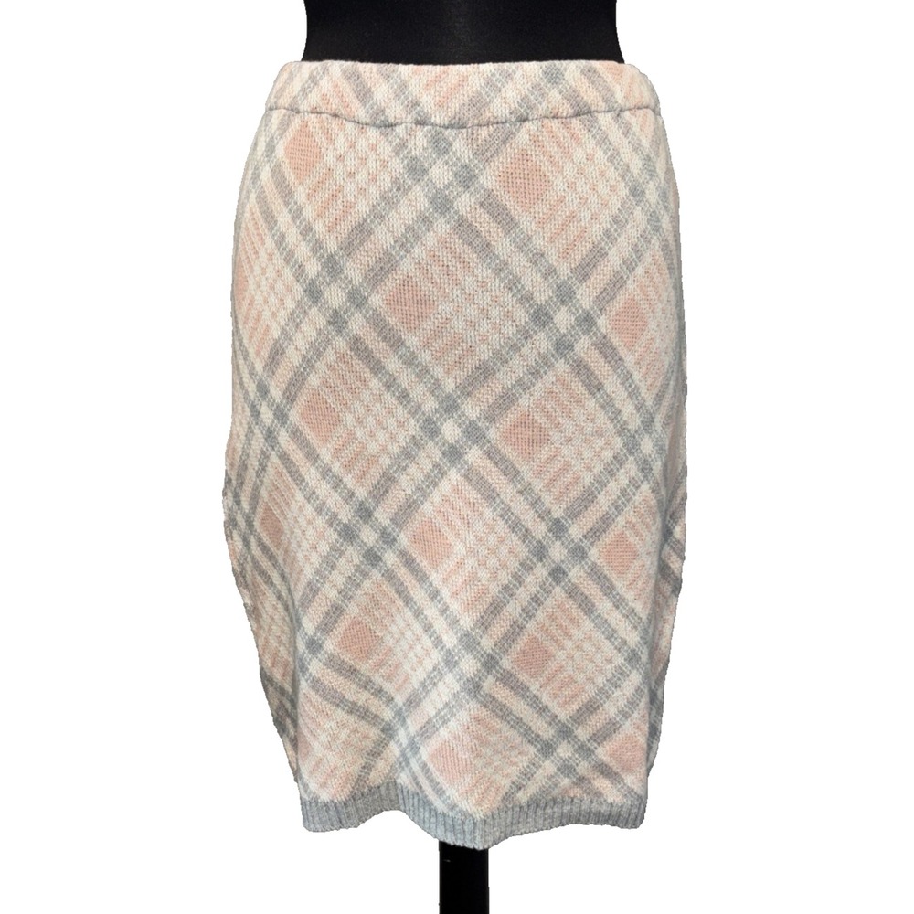 NEW Green 3 Plaid Featherweight Knit Pencil Skirt Size‎ M Pink Gray Preppy USA